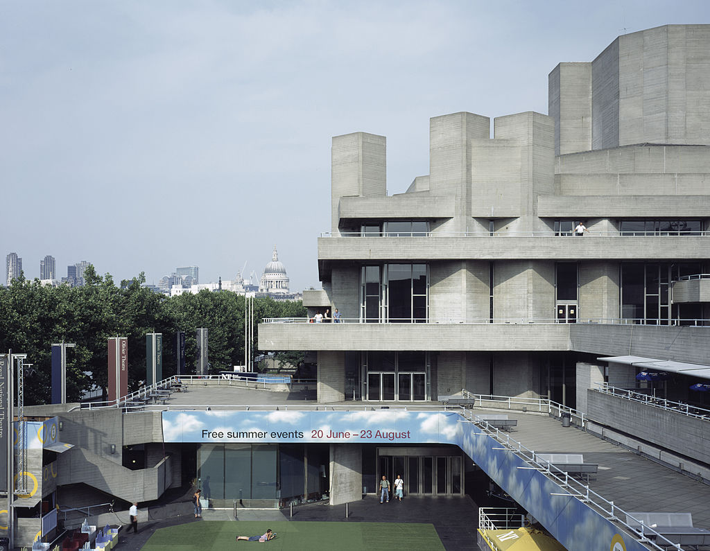 , United Kingdom, Architect Denys Lasdun, 1975, Royal National Theatre Summer Performance Theatre And Main Theatre Exterior (Photo By View Pictures/UIG via Getty Images)