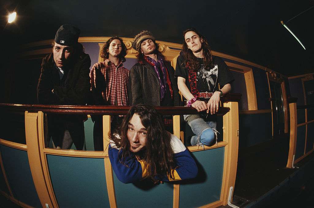 Pearl Jam 1992: Stone Gossard, Eddie Vedder, Jeff Ament, Mike McCready - und vorne Dave Abbruzzese