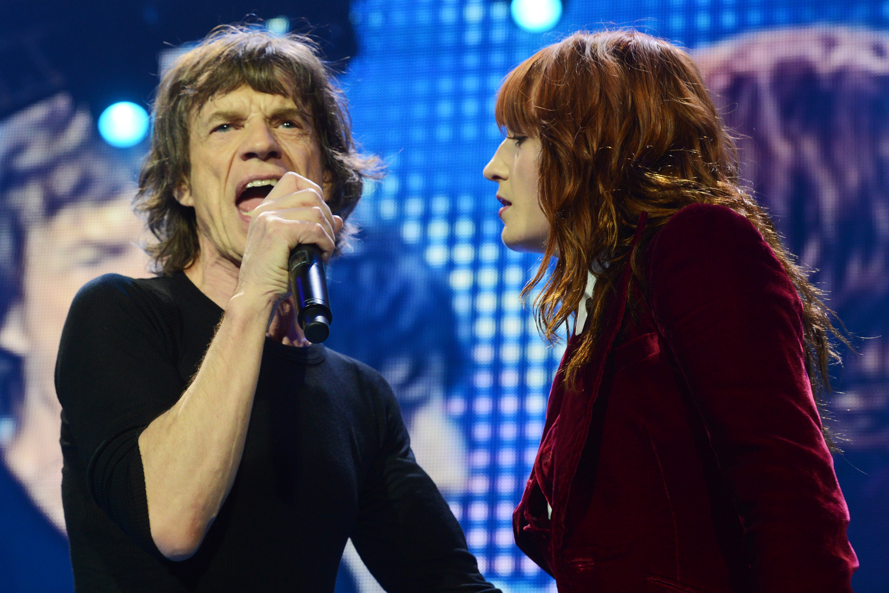 Sangen schon einmal zusammen: Mick Jagger von den Rolling Stones live mit Florence Welch in London am 29. November 2012