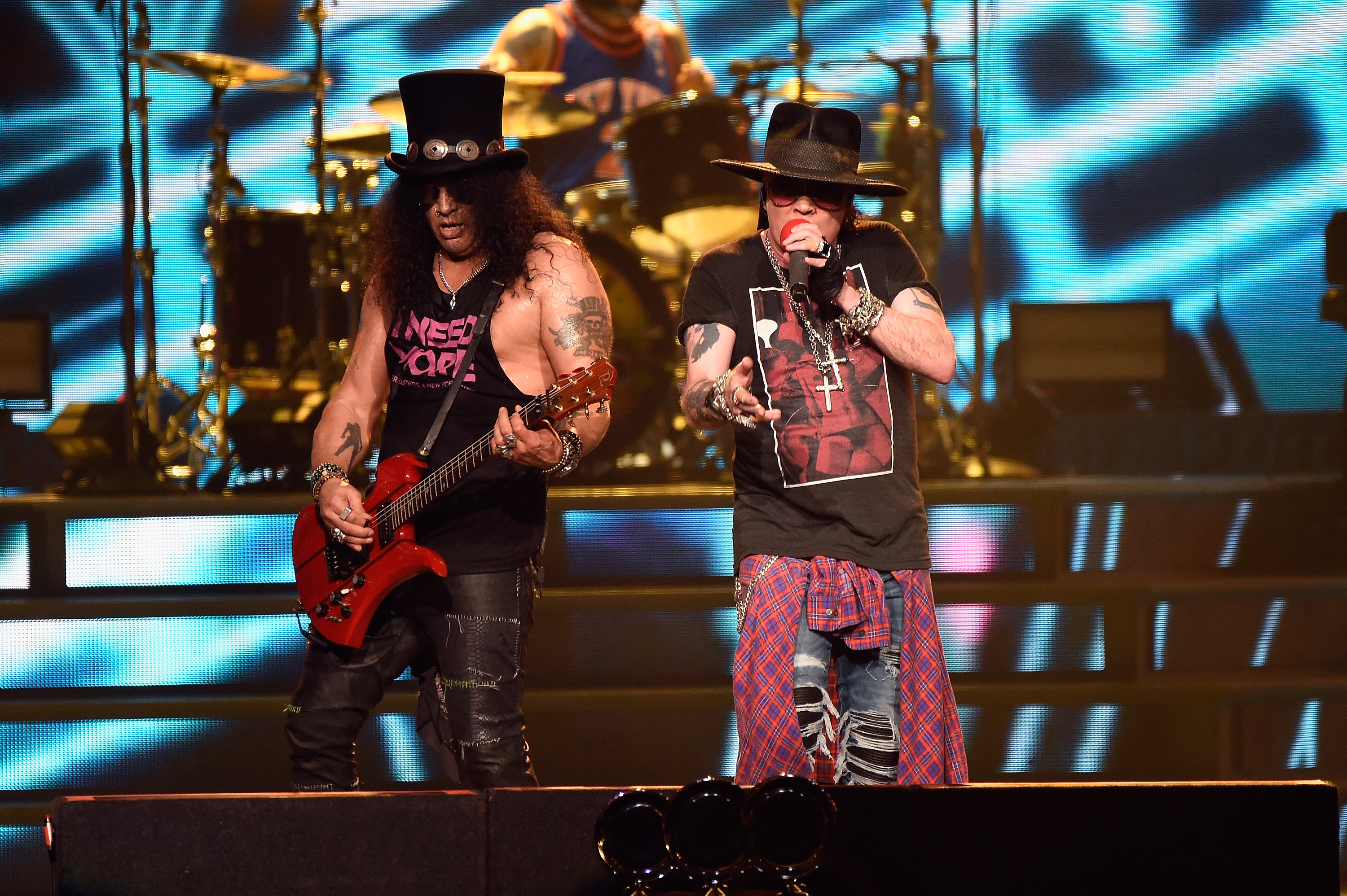 Slash und Axl Rose von Guns N’Roses bei einem Auftritt im Oktober 2017 in New York.