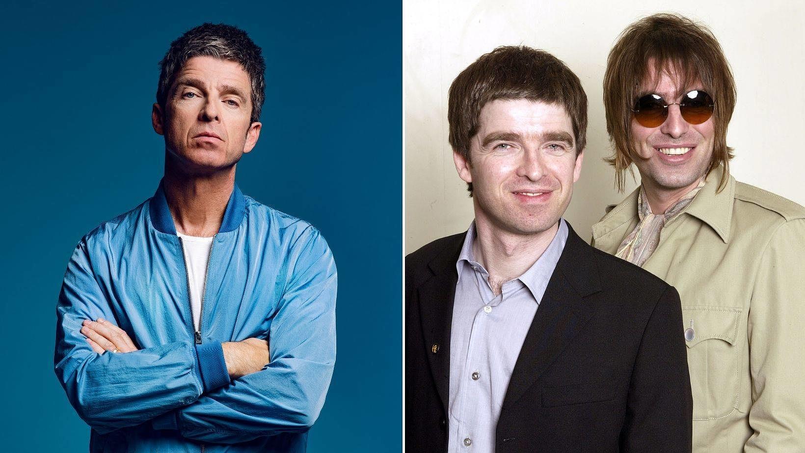 Links: Noel Gallagher 2021. Rechts: Oasis.