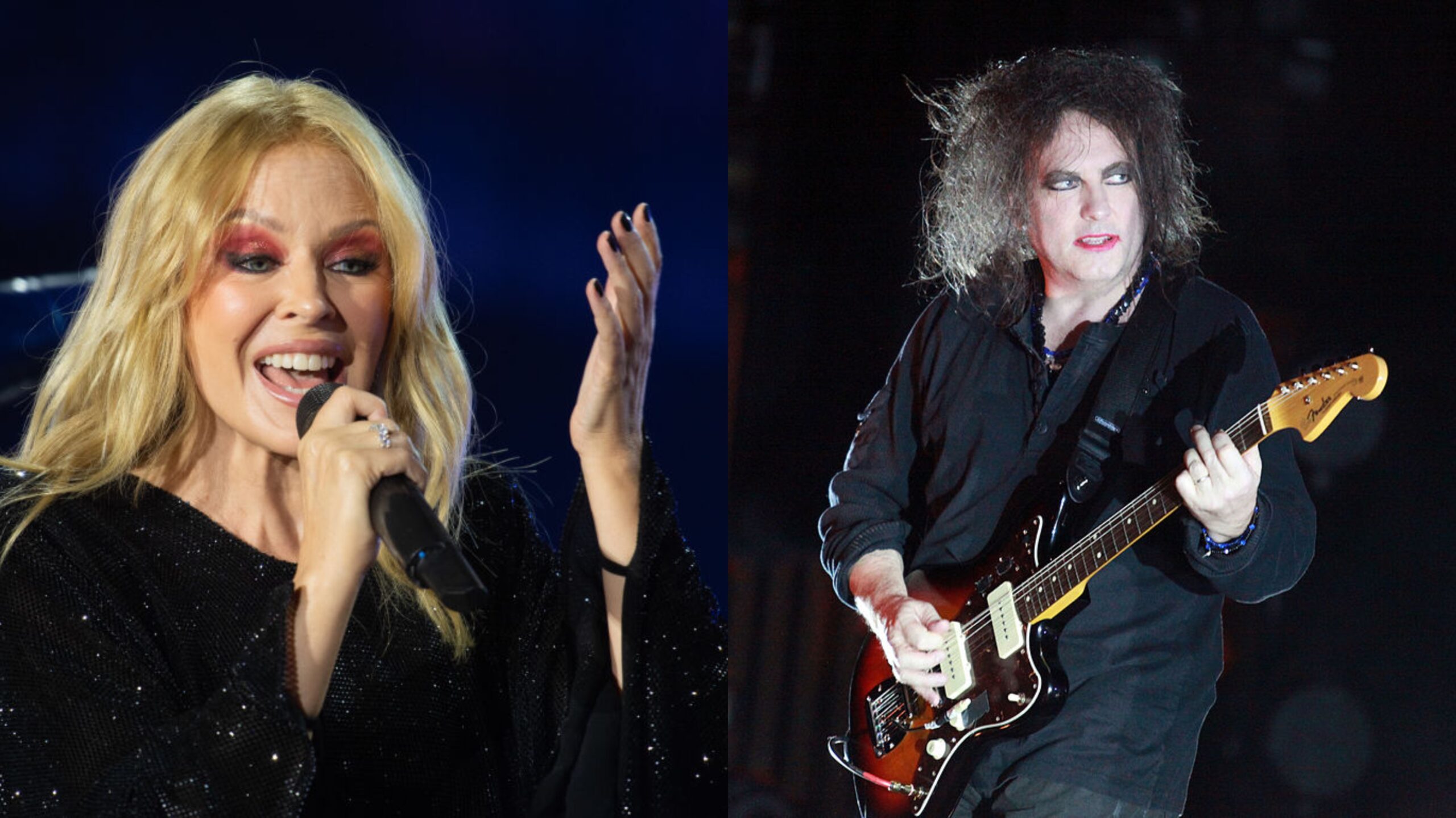 Kylie Minogue (l.); Robert Smith von The Cure (r.)